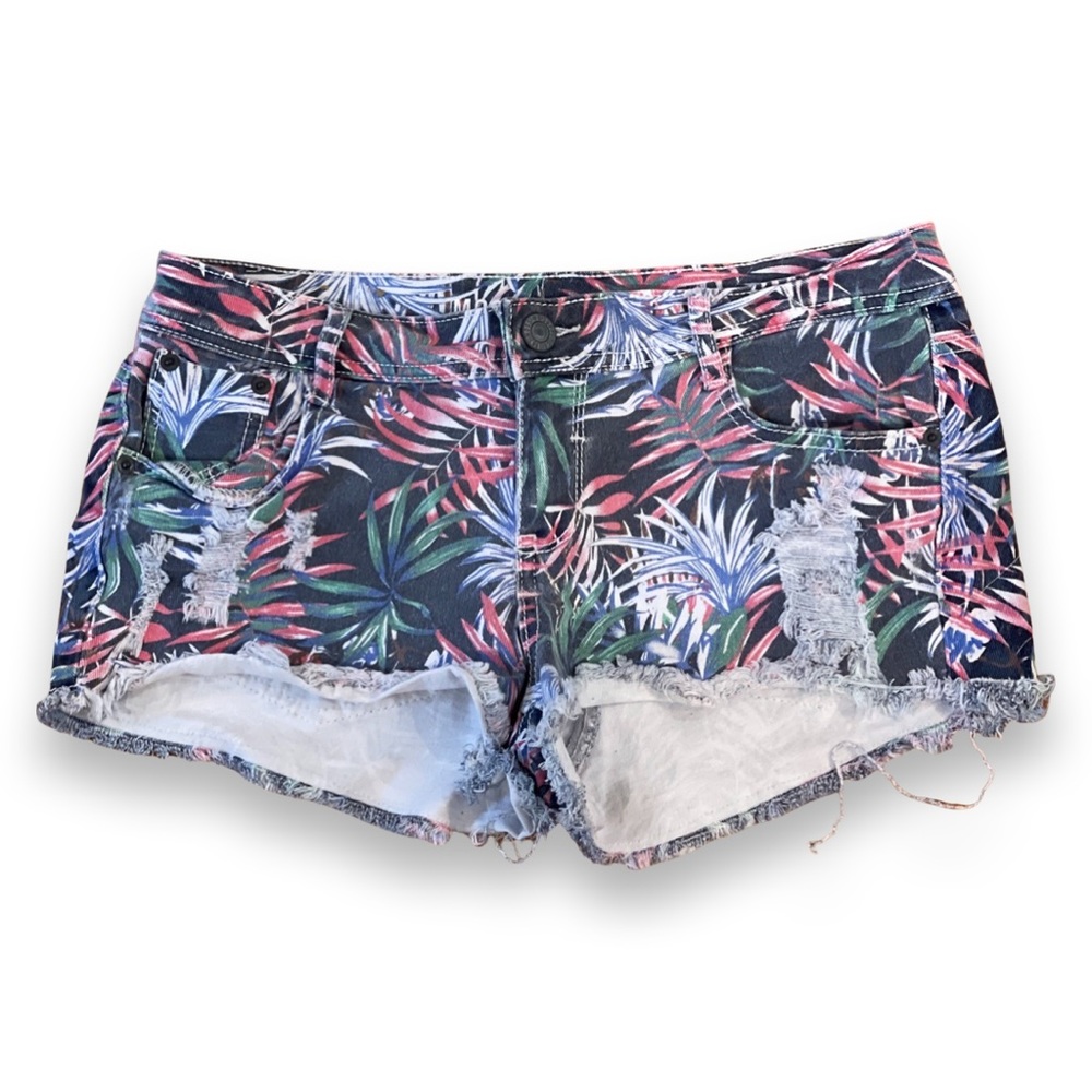 MOSSIMO SUPPLY || Stretch Low Rise Palm Leaves Pattern Denim Shorts || size 11